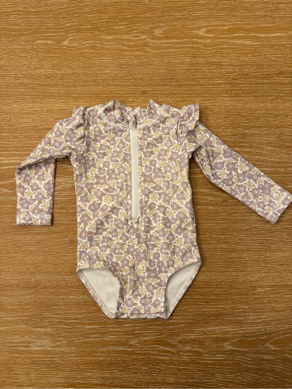 Quincy Mae Lavender Floral Zip-Front One-Piece Swim Suit 0-3 MONTH